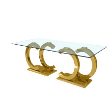 CeeCee 87" Double Gold  Clear 12mm.Glass  Dining Table (Online Only)
