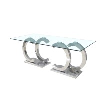 CeeCee 87" Double Silver Clear 15mm.Glass  Dining Table (Online Only)