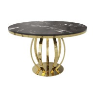 31-094 Gold Shaw 51" Dia. Black Glass Top Dining Table (Online only)