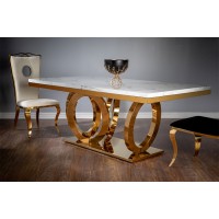 53-156 Sultana Gold White & Grey Faux Marble Top Dining Table (Online only)