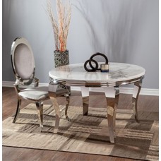 53-177 Tusk Round 43 " Faux Marble Top Dining Table Silver Legs (Online Only)