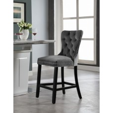 ST-6010 Grey Velvet Plush Cushioned Barstool with Chrome Nailhead and Chrome Ring. (Online only)