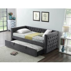 IF-305 Grey Velvet Twin Day Bed With Pull-out Trundle bed. (Online only)