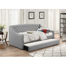 IF-308  Grey Fabric Single Size Day Bed With Nailhead Accent and Pull Out Trundle (Online only)