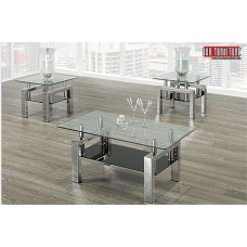 IF-2049- 3 Piece Set - 8mm Clear Tempered Glass Top and Black bottom glass and chrome legs. (Online only )