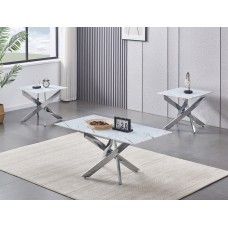 IF-2570 -3 Pcs. White Marble Glass Table Top Coffee table set. (Online only)