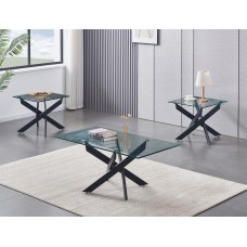 IF-2571 - 3 Pcs. Clear Glass Table Top  Black Metal Legs Coffee table. (Online only)