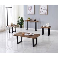 IF-2690  Faux Live Edge Wood Table with Black Metal U Shape Legs 3 Pcs. set.(Online only)