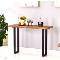 IF-2691 Sofa Table, Console with Faux Live Edge Wood Table with Black Metal U Shape Legs (Online only)