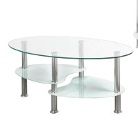 IF-2605 Clear glass top with white glass bottom and chrome legs Coffee Table. (Online only)