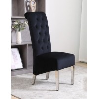 C-1271 Black Velvet Dining Chair with Diamond Pattern Stitching, SET OF 2 CHAIRS. (Online only)