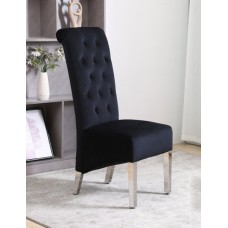 C-1271 Black Velvet Dining Chair with Diamond Pattern Stitching,(Online only)