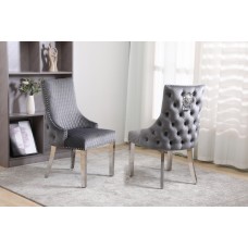 C-1280 Grey Velvet Dining Chair with Diamond Pattern Stitching.(Online only)