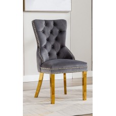 C-1450 Grey Velvet and Gold Legs Dining chair (Online only)