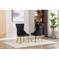 C-1451 Black Velvet and Gold Legs Dining Chair (Online only)