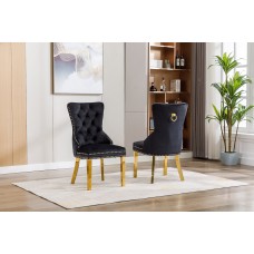 C-1451 Black Velvet and Gold Legs Dining Chair (Online only)