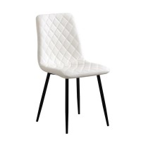C-1711 Dining chair white upholstery and diamond pattern stitching details. SALE JUST SET OF 6 CHAIRS.(Online only)