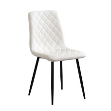 C-1711 Dining chair white upholstery and diamond pattern stitching details.(Online only)