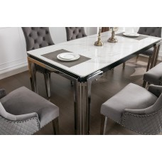 IF-1274  Ceramic Marble Top With Stainless Chrome Legs Dining Table.(Online only)
