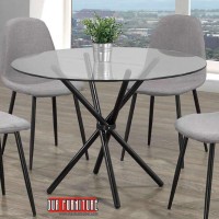 IF-1429 Round Glass Top Dining Table with Black Metal Legs (Online only)