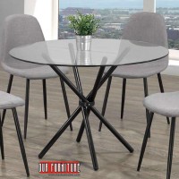 T-1429 Round Glass Top Dining Table with Black Metal Legs (Online only)