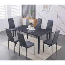 IF-5051 -7-Piece Dining Set – Tempered Grey Glass Table with Upholstered Chairs (online Only)