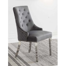 C-1250 Grey Velvet Dining Chair with Lion Knocker.(Online only)