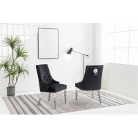C-1251 Black Velvet Dining Chair with Lion Knocker. (Floor Model)