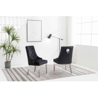 C-1251 Black Velvet Dining Chair with Lion Knocker. SALE JUST SET OF 2 CHAIRS (Online Only)