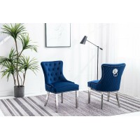 C-1252 Blue Velvet Dining Chair with Lion Knocker. SET OF 2 CHAIRS. (Online only)