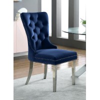 C-1262 Blue Velvet Dining Chair with Deep Tufting. SET OF 2 CHAIRS. (Online only)