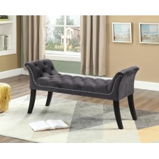 IF-6230  Grey Velvet Bench with Deep Tufting and Nail Head Details. (Online only)