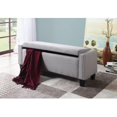 IF-6250  Light Grey With Nail Heads Storage Bench. (Online only)
