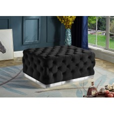 IF-6266 Black Velvet Ottoman with Deep Tufting and Stainless Steel Base. (Online only)