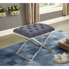 IF-6290 Grey Velvet Fabric Ottoman with Stainless Steel Legs. (Online only)