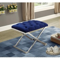 IF-6292 Blue Velvet Fabric Ottoman with Stainless Steel Legs. (Online only)