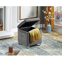 IF-6295 Grey Velvet Storage Ottoman with Deep Tufting, Chrome Ring,(Online only)