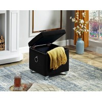 IF-6296 Black Velvet Storage Ottoman with Deep Tufting, Chrome Ring, (Online only)