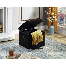 IF-6296 Black Velvet Storage Ottoman with Deep Tufting, Chrome Ring, (Online only)