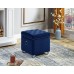 IF-6297 Blue Velvet Storage Ottoman with Deep Tufting, Chrome Ring, (Online only)