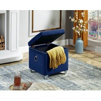 IF-6297 Blue Velvet Storage Ottoman with Deep Tufting, Chrome Ring, (Online only)