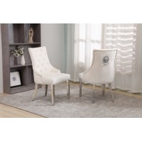 C-1253 Creme Velvet Dining Chair with Lion Knocker. SET OF 2 CHAIRS. (Online only)