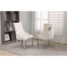 C-1253 Creme Velvet Dining Chair with Lion Knocker.(Online only)