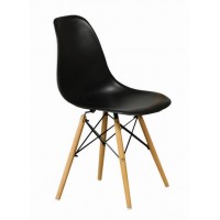 C-1420 Molded Polypropylene Black Seat with Solid Beech Wood Legs Dining chair. SET OF 4 CHAIRS.(Online only)