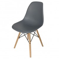 C-1423 Molded Polypropylene Grey Seat with Solid Beech Wood Legs Dining Chair. SET OF 4 CHAIRS. (Online only)