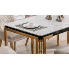 IF-1275 Ceramic Marble Top With Stainless Gold Legs Dining Table.( Online only)