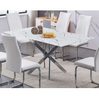 T-1442 Tempered White Marble Glass with Chrome Legs Dining Table (Online only)