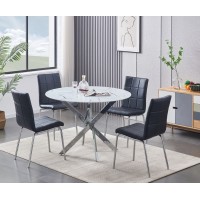 IF-1445/C-1760 - 5Pcs. Dining set-White marble Glass top Table + 4 chairs (Online only