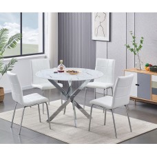 IF-1445/C-1761 - 5 Pcs. Dining Set-White marble Glass top Table + 4 chairs (Online only)