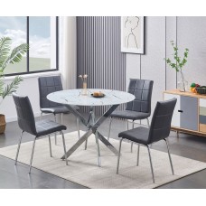 IF-1445/C-1762 - 5 Pcs. Dining set- White marble Glass top Table + 4 chairs (Online only)